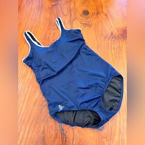 LANDS' END ONE PIECE SWIMSUIT NAVY WHITE TRIM PIPING SZ 12